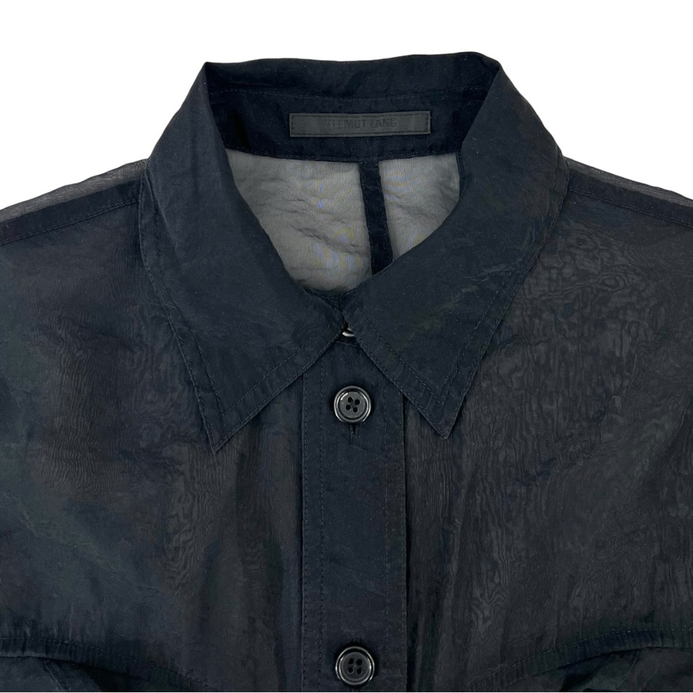 Helmut Lang Black Sheer Shirt - Black Button Up Organza Short Sleeve Shirt Top - Picture 9 of 13
